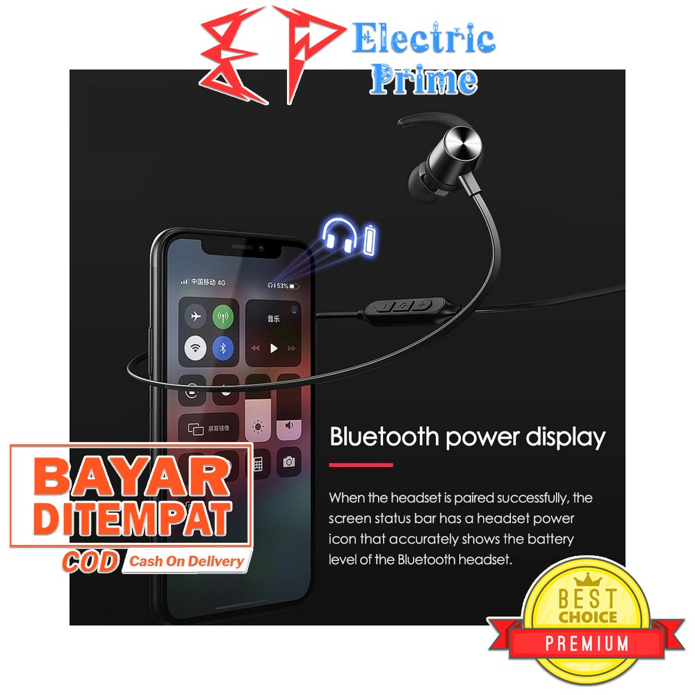 Earphone Wireless Handsfree Sport Bluetooth Earhook Headset Mic MP3 Player Metal Magnetik