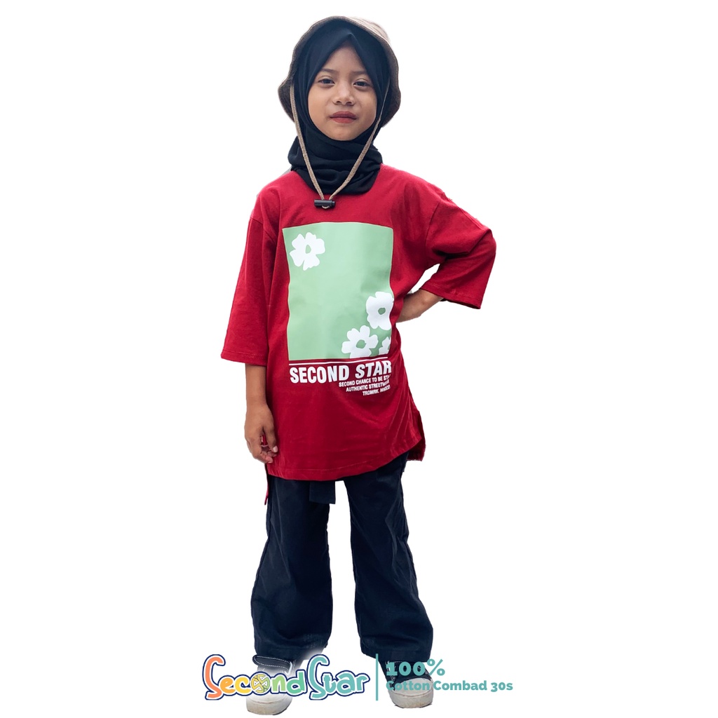 Second star kaos oversize anak perempuan tunik kaos anak premium combad 24s warna navy