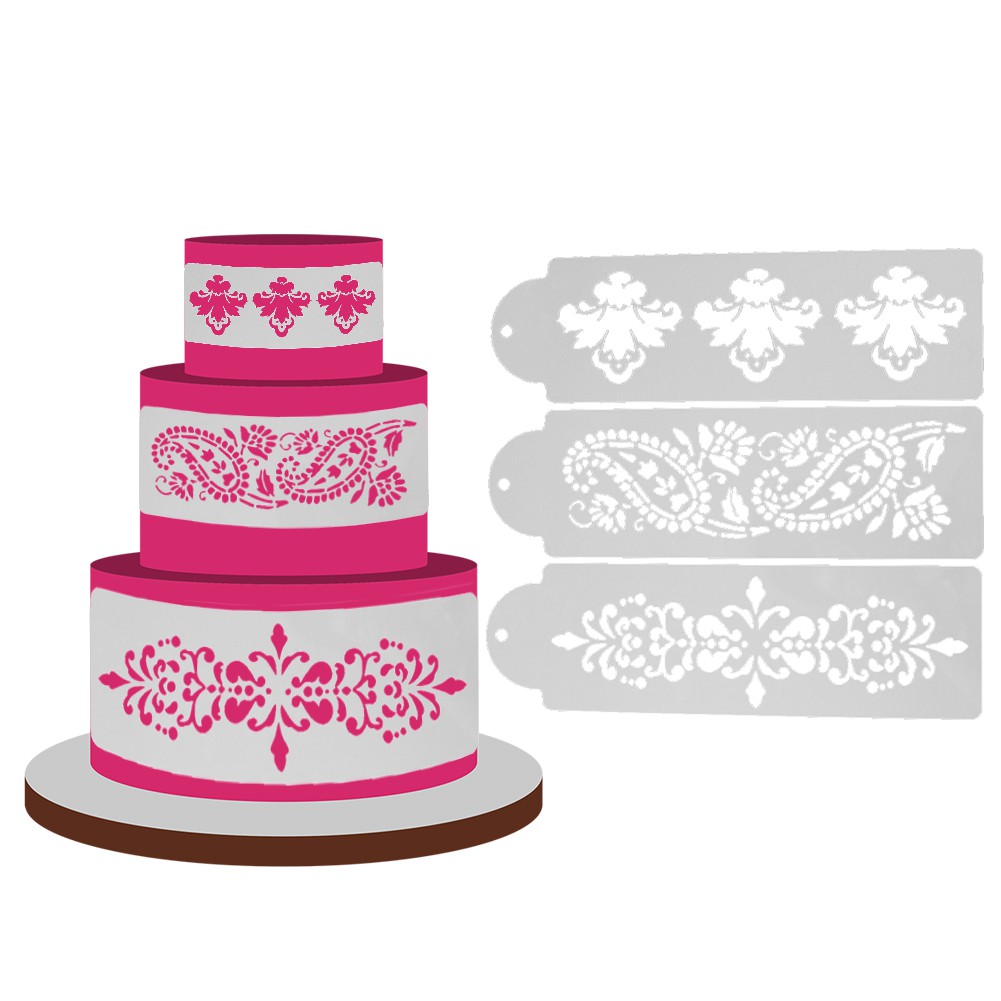 Plastic Stencil - Stensil Dekorasi Cake Motif Lace Flower (3pcs)