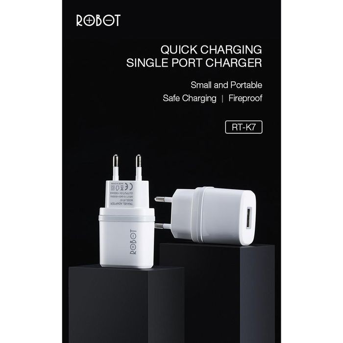 ADAPTOR CHARGER ROBOT RT-K7 Fireproof Charger QC 5V 1A plus kabel ORIGINAL Garansi 1 Tahun By VIVAN