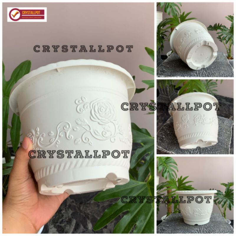 Pot bunga tanaman putih shallom bulat 20cm - bahan tebal