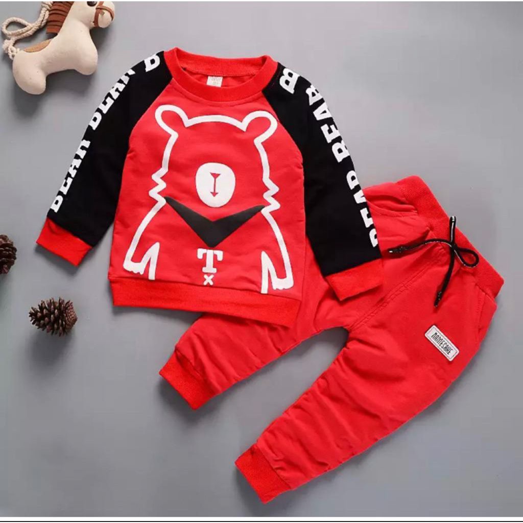 SETELAN SWATER JOGER ANAK TERBARU BAJU ANAK LAKI LAKI BAJU ANAK PEREMPUAN MOTIF PANDA BEAR 1-5THN HARGA GROSIR