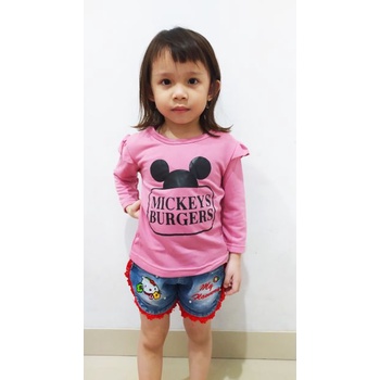 VISION ONLINE-BAJU KAOS MICKEY BURGERS ANAK PEREMPUAN KOREA LUCU 1 2 3 TAHUN MURAH LENGAN PANJANG BAjU KAOS T-SHIRT BOTTOMING ANAK PEREMPUAN LENGAN PANJANG KAOS MINNIE ANAK PEREMPUAN