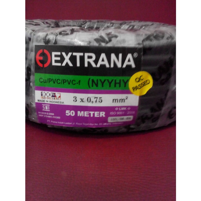 Kabel Listrik NYYHY 3x0,75mm 50M EXTRANA | EXTRANA Kabel Serabut | SNI