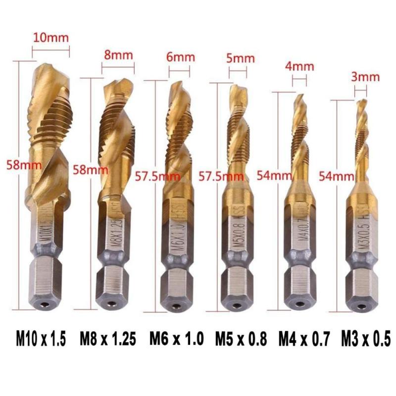 6PCS/SET Mata Bor Drat Besi Kayu Countersink Tapping Drill Bit HSS