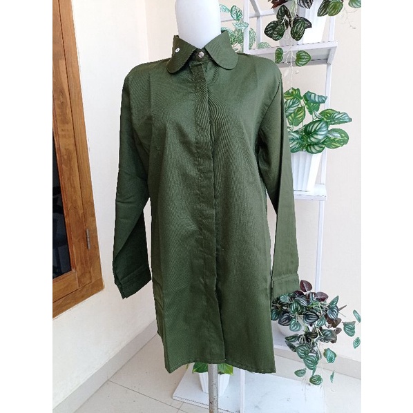 KEMEJA WANITA JUMBO XXL XXXL XXXXL CASUAL POLOS TOYOBO-Army