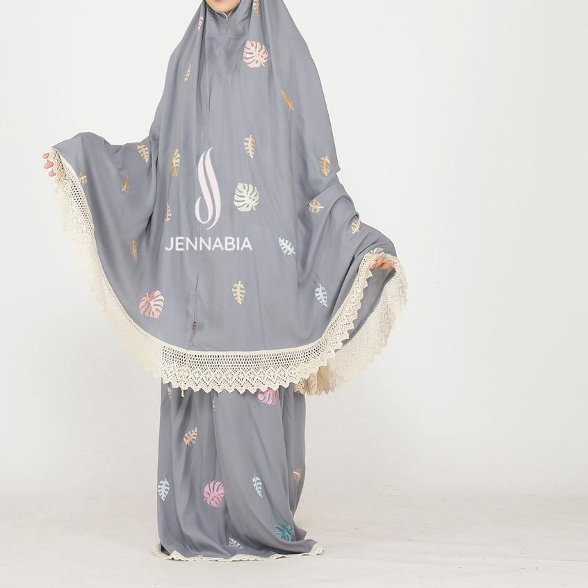 Grand SellerSR-1277Jennabia.tsm - Mukena Dewasa Monstera | Bordir Motif Daun Janda Bolong | Jumbo