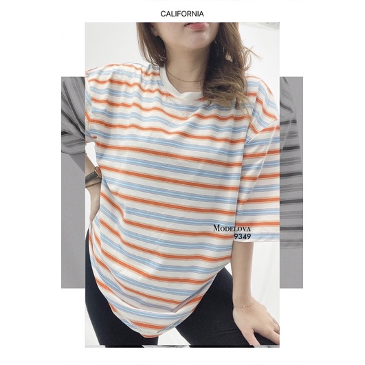 MDLV ~ 9349 Stripe OversizeTee Oversize Premium Oversize Import Atasan Big size Kaos Oversize Import Fashion cewek Fashion Wanita Fashion Import