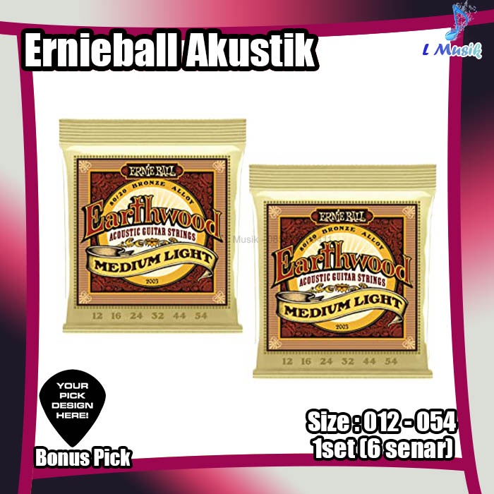 SENAR GITAR AKUSTIK ERNIEBALL 012 EARTH WOOD MEDIUM LIGHT ACCOUSTIC GUITAR STRINGS 1 SET ERNIE BALL