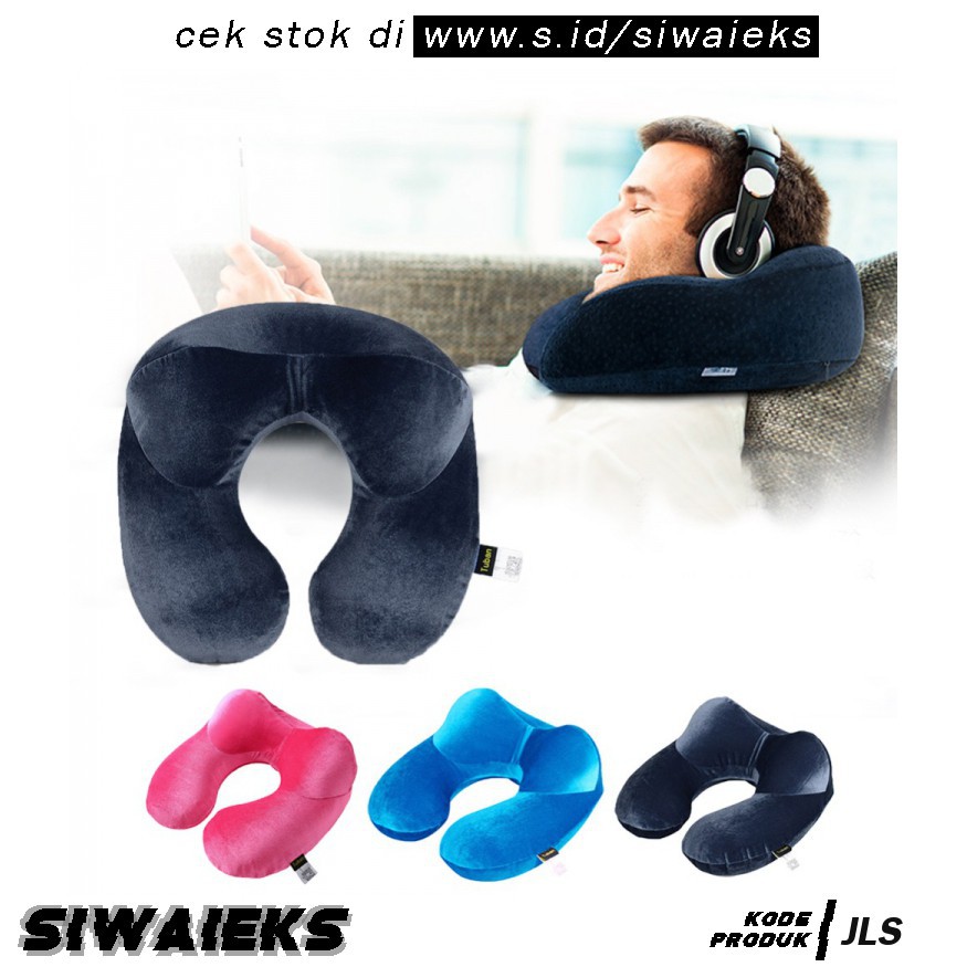 JLS YMYQ Bantal Leher U-Shape Inflatable Travel Neck Pillow - 300TC - Dark Blue Grab Medan