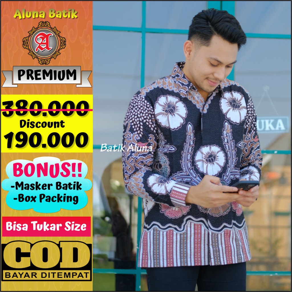 Baju Kemeja Batik Pria Premium Lengan Panjang Produsen Pabrik Batik Aluna Sragen PCW012