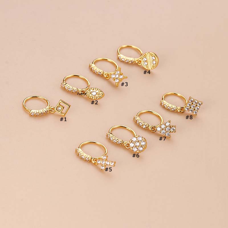 1pc Anting Hoop Hidung 8mm Tanpa Kunci Desain Salib Bahan Tembaga Hias Zircon