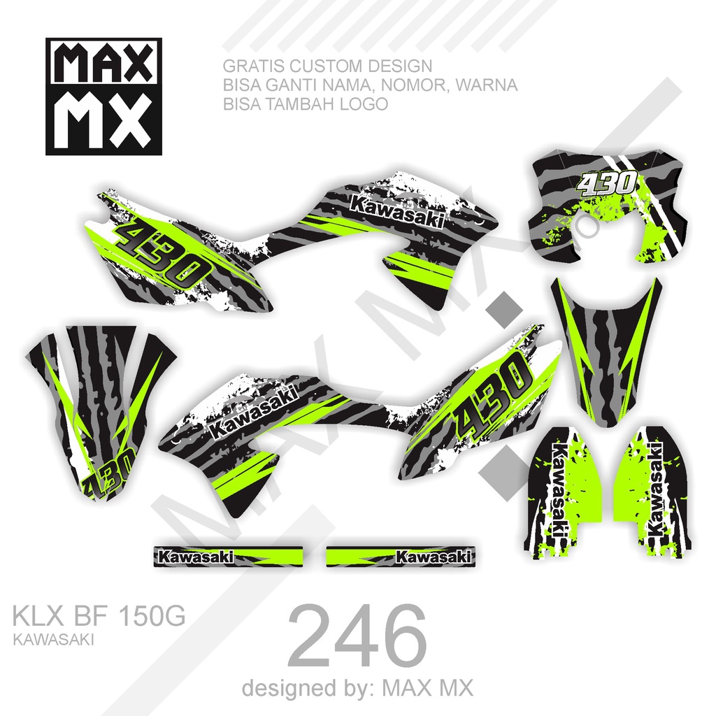 DECAL STIKER MOTOR KLX BF 150 G MOTIF HIJAU PUTIH BERCAK