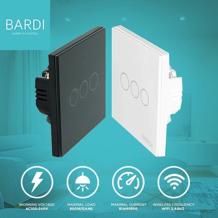 Bardi Smart Wall Switch Saklar Pintar Touch WiFi Smart Home EU 3-putih