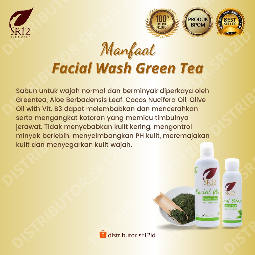 Facial Wash Green Tea SR12 Sabun Cair Sabun Muka Herbal Pembersih Wajah Kulit Berminyak Jerawat