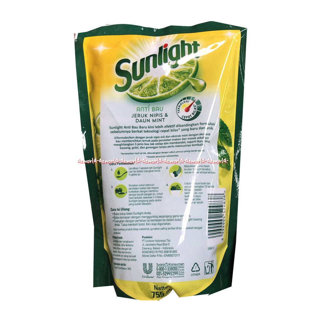 Sunlight Extra Anti Bau Jeruk Nipis 755ml Dan Daun Mint Sabun Cuci Piring Cairan Pembersih Peralatan Dapur