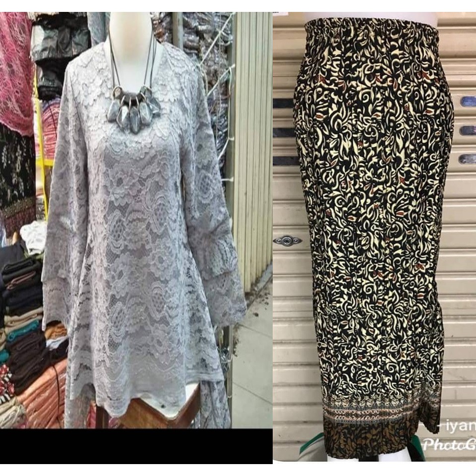 SETELAN KEBAYA BRUKAT RINJANI dan rok TERBARU WARNA ABU /ATASAN KEBAYA BROKAT MODERN PESTA KONDANGAN