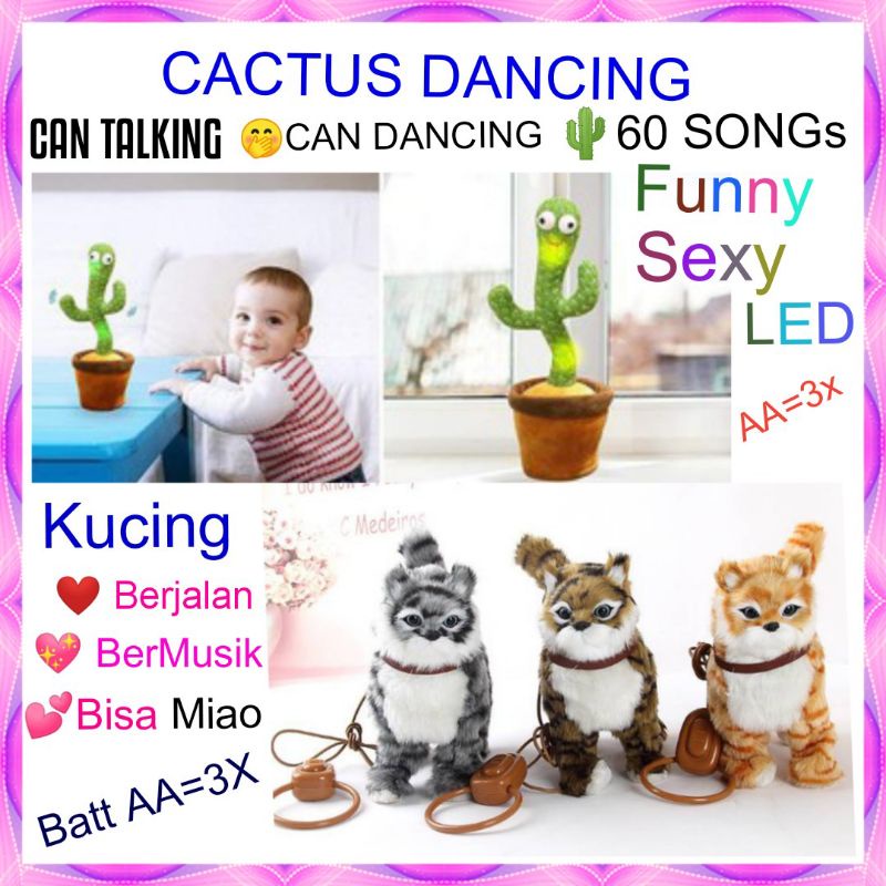 Boneka Kucing Dancing Berjalan Music - Cactus Toy Boneka Pintar Kaktus Joget Goyang Bisa Ngomong