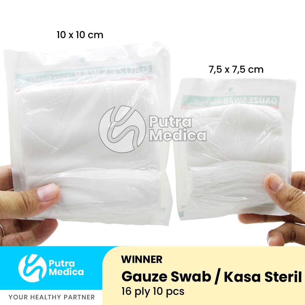 Winner Gauze Swab 10cmx10cm 16ply 10pcs / Kasa Steril / Kassa Pembalut Penutup Luka / Alat PPPK / Perlengkapan P3K