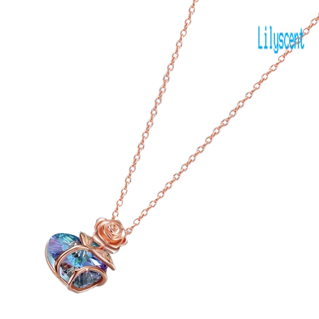 Kalung Klavikula Desain Hati Aksen Kristal Imitasi Warna Rose Gold Untuk Wanita