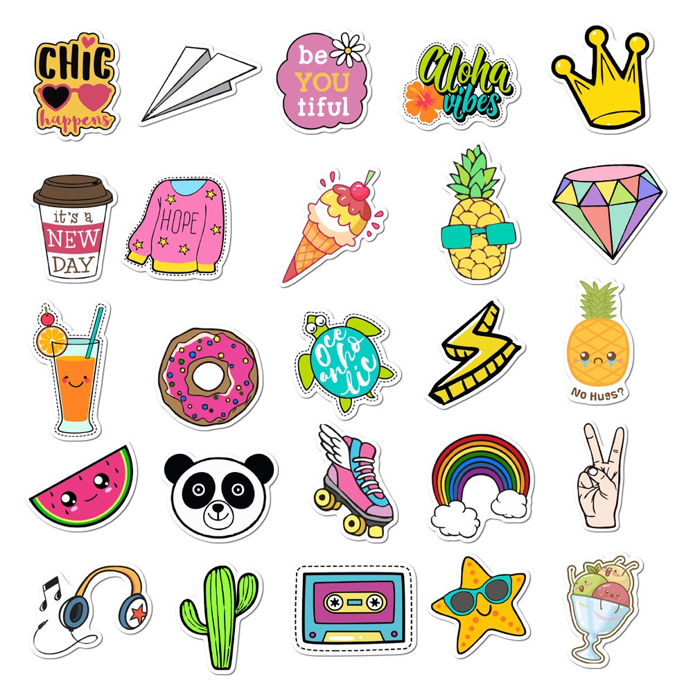 100 Pcs Colorful Creative Waterproof Graffiti Scrapbook Stickers for Laptop Fridge Luggage Cup Decoration