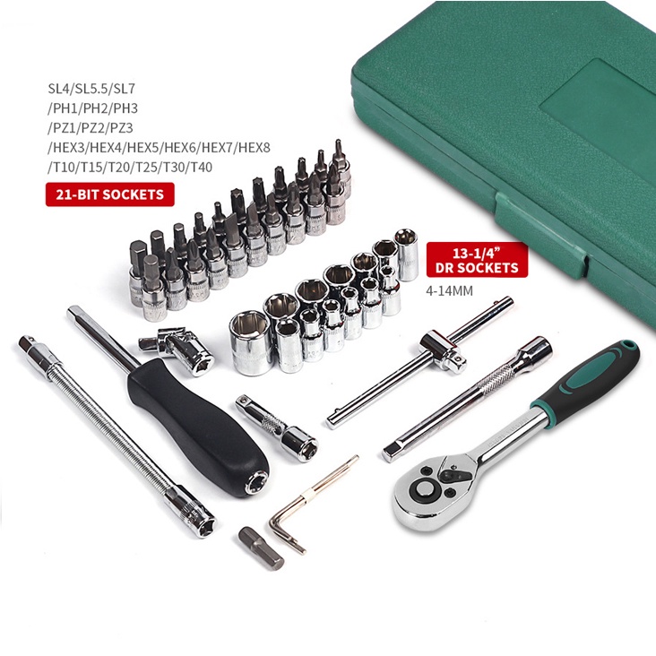 【Mukava】Kunci SOK 46 PC Set Socket (1/4 &quot;)  Full Lengkap Socket Tool Kit Pas Ring L Motor