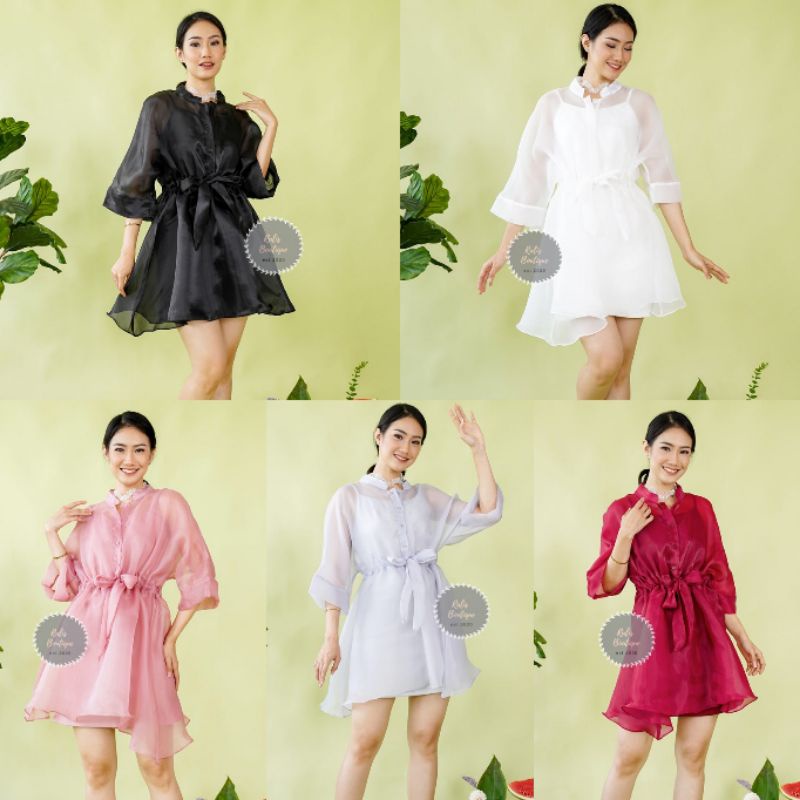 Laurencia  Clothes Isabel Organza Shirt Dress/ Dress Natal/ Dress Organza/ Dress Pendek/ Dress Pesta