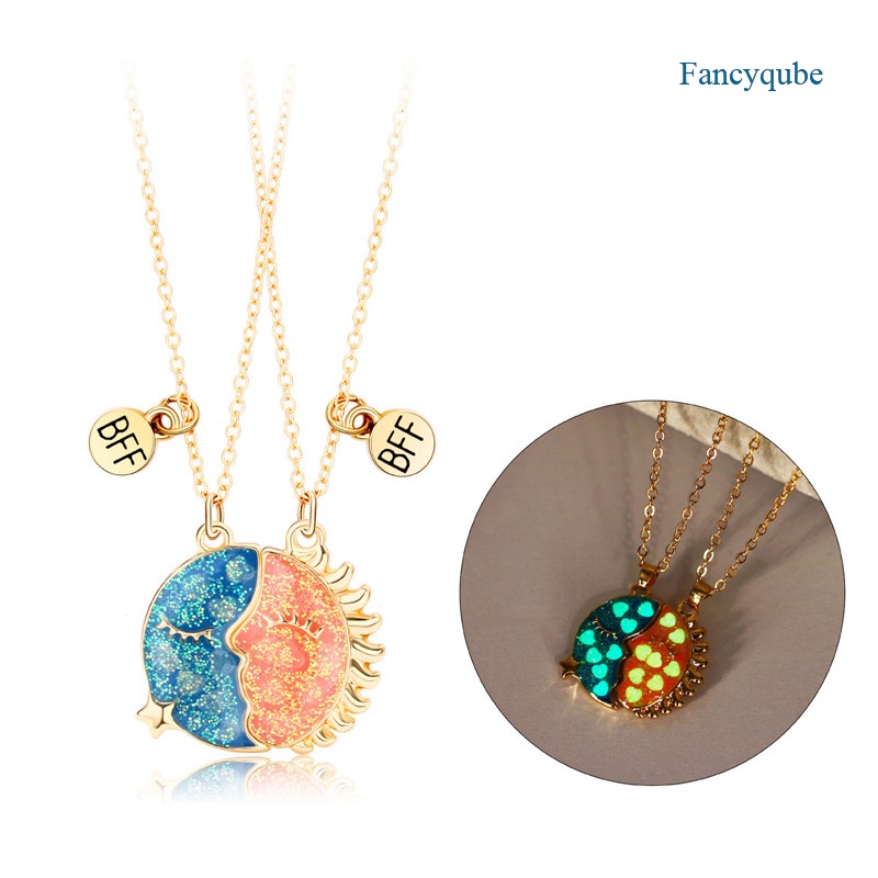 2pcs / Set Kalung Magnetik Desain Bulan Matahari Luminous Untuk Wanita