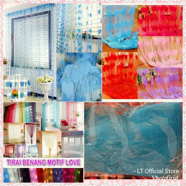 Tirai Bai Chuan, tirai benang bahan bagus dan bentuk love. Warna pink, merah dan ungu