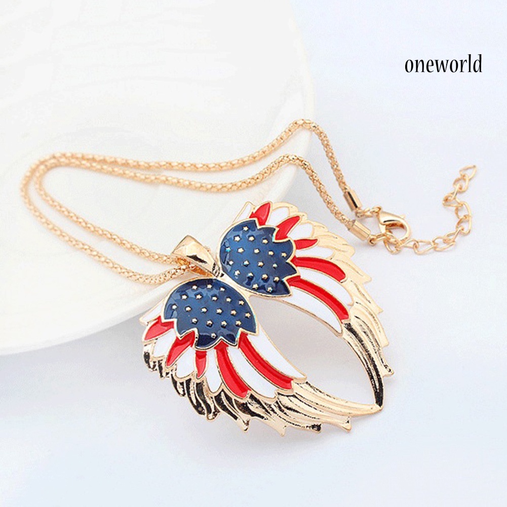 OW@ Independence Day USA Flag Patriotic Wings Women Necklace Earrings Jewelry Set