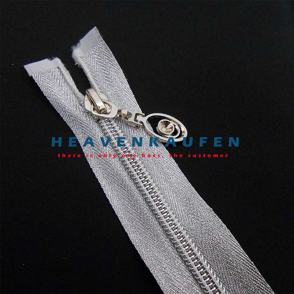 Resleting Zipper Retsleting 50 cm Silver Perak Blink Blink Mengkilap Untuk Busana Wanita Dll