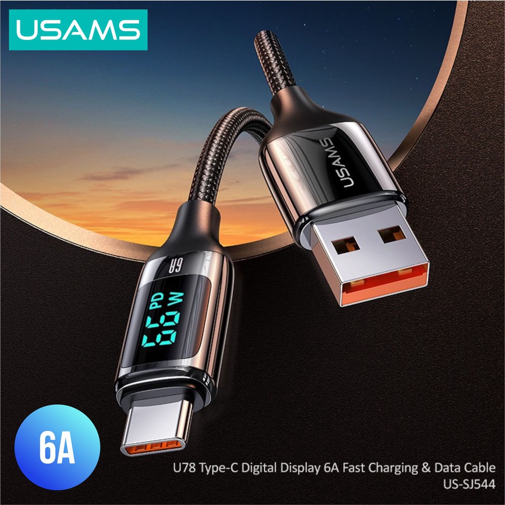 USAMS U78 Kabel Data Fast Charging 6A/66W Type C Digital Display