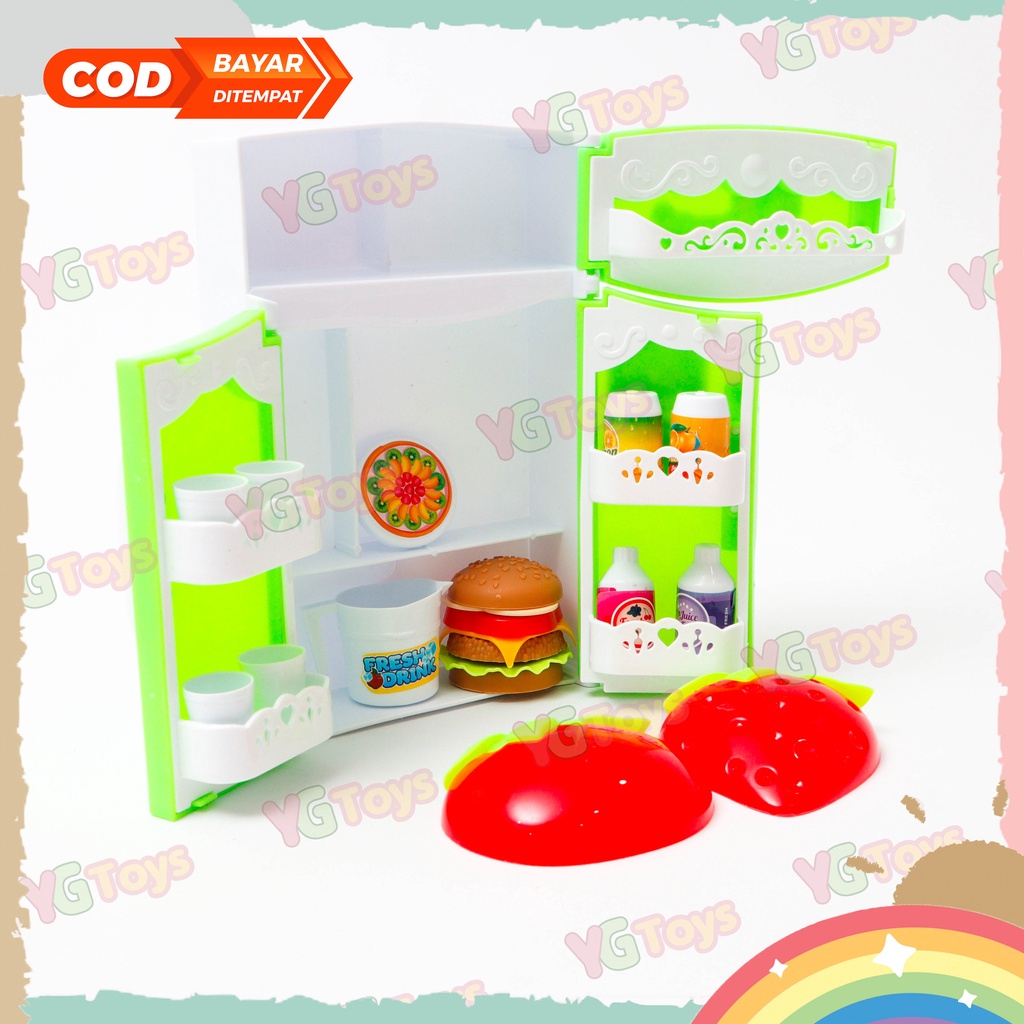 YGtoys Mainan Kulkas Kulkasan Anak Perempuan Masak Masakan Dapur Set Mini Makanan Lengkap