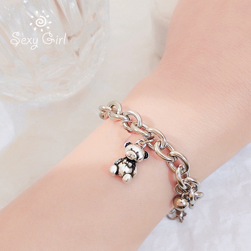 Japan and South Korea Simple Bracelets Female Ins Cold Wind Bracelet Girlfriend Bear Metal Texture Sexy Girl Jewelry