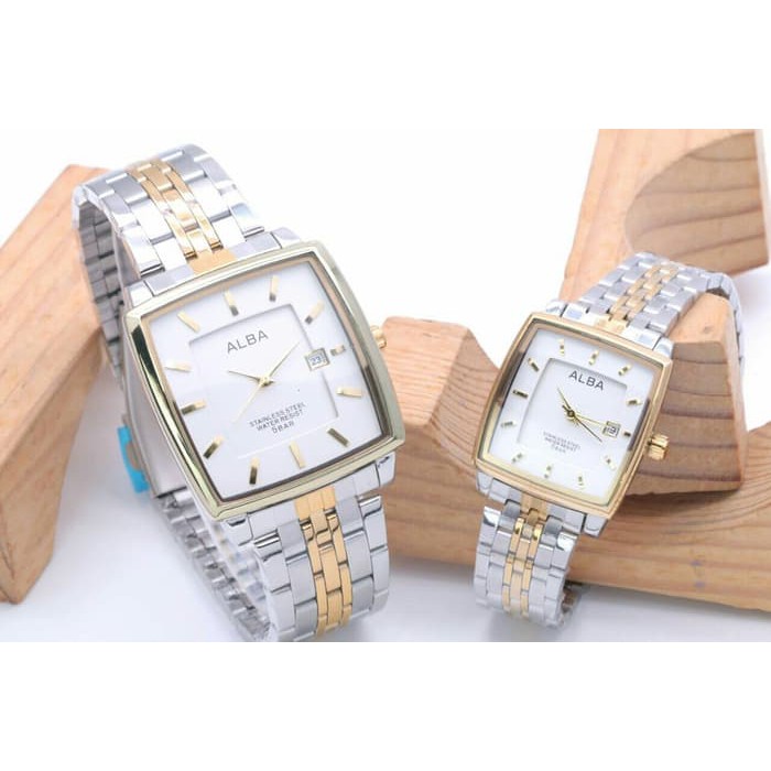 Hot Sale JAM TANGAN ALBA COUPLE RANTAI KOTAK (HARGA SATUAN/PER PCS) Kekinian