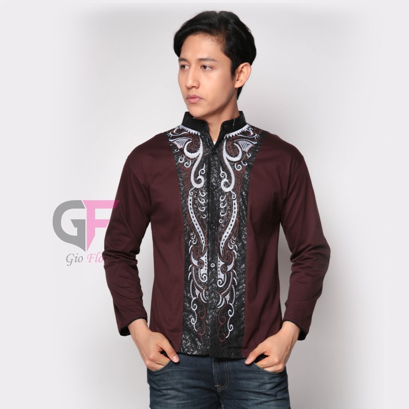 GIOFLO Pakaian Muslim Terbaru Baju Koko Lengan Panjang Coklat Tua / KKL 17