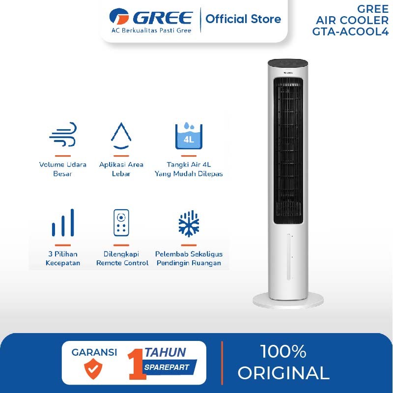GREE GTA-ACOOL4 Putih / FLIFE-FTA ACOOL4 Hitam Tower Fan Air Cooler Kapastias 4 Liter Model ACOOL 4