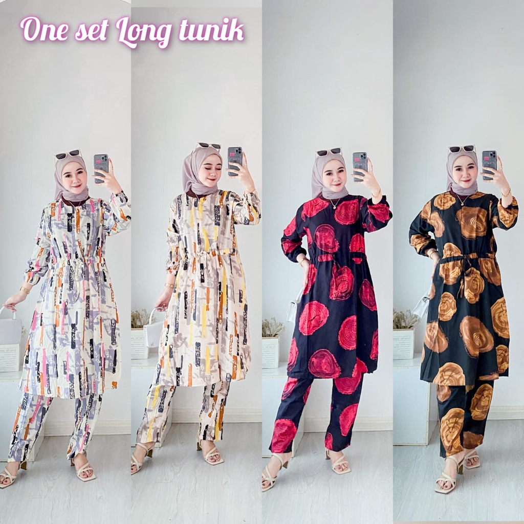 One Set Long Tunik / Setelan Lengan Panjang Tunik Rayon Viscose / Coza Batik