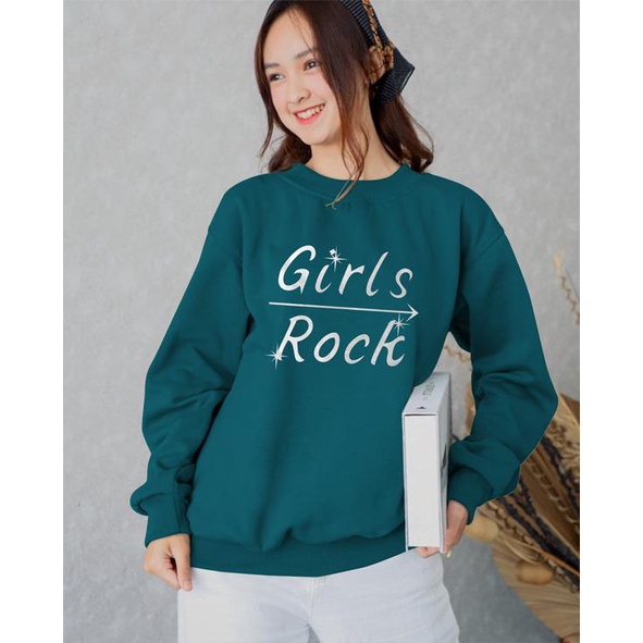 Kaos Lengan Panjang GIRLS ROCK / Kaos Sweatshirt / Atasan Wanita / Atasan Wanita Lengan Panjang