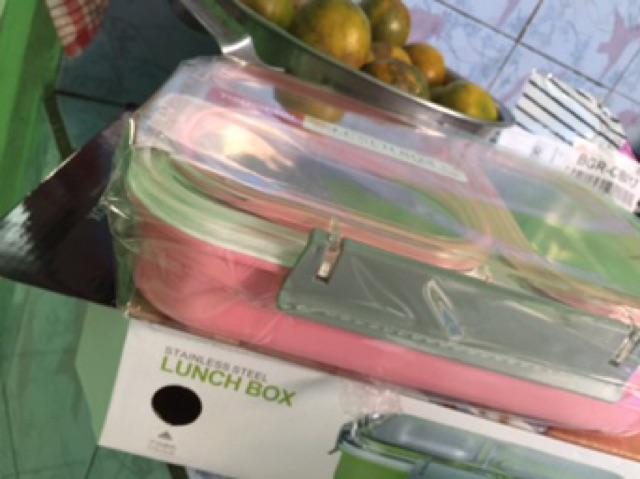 Kotak Makan Anak Lunchbox Tedemei 6540 Pink Green Blue Stainles Tempat Bekal Anti Tumpah 3 Sekat