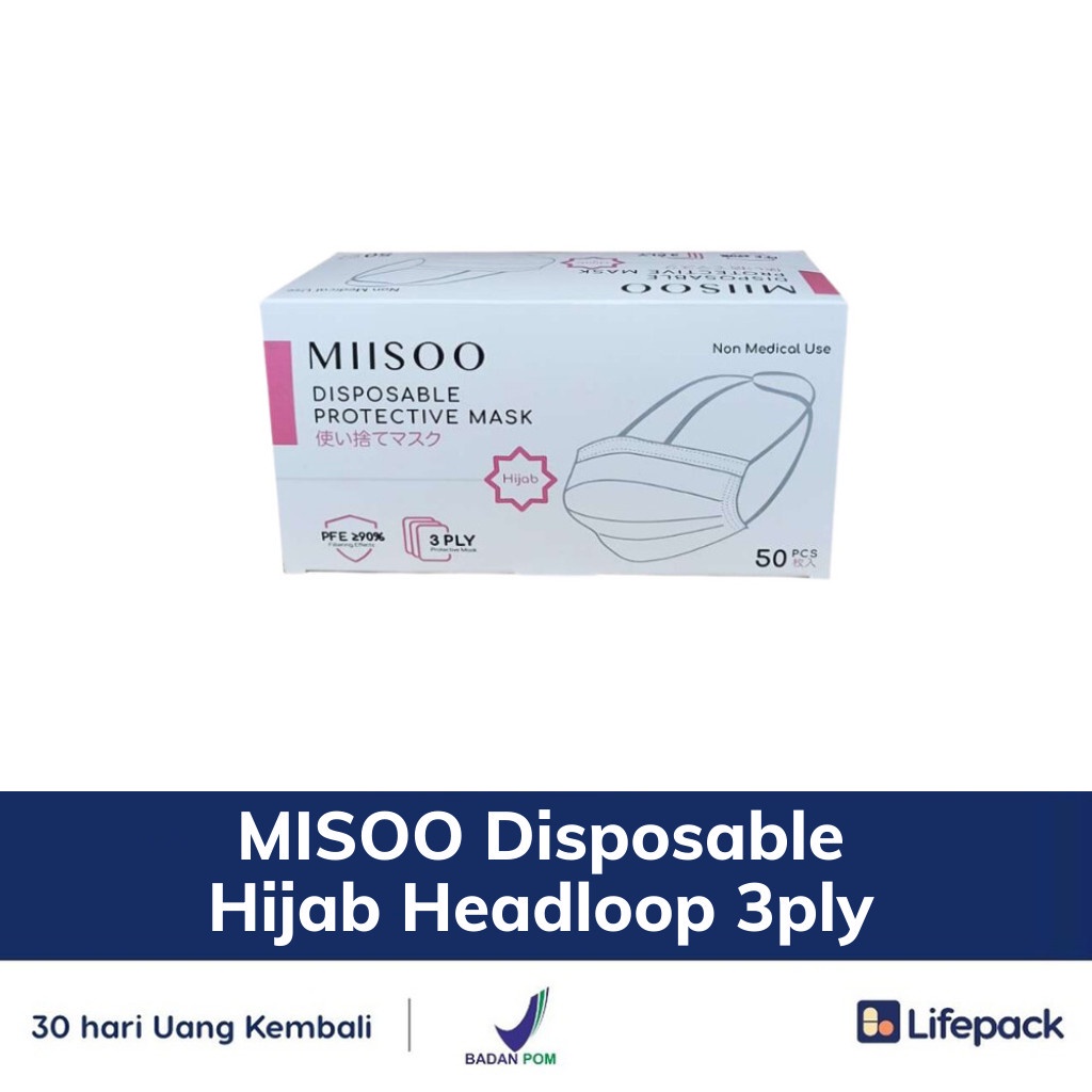 MISOO Disposable Hijab Headloop 3ply - 50 Pcs - Masker Kesehatan - LIFEPACK