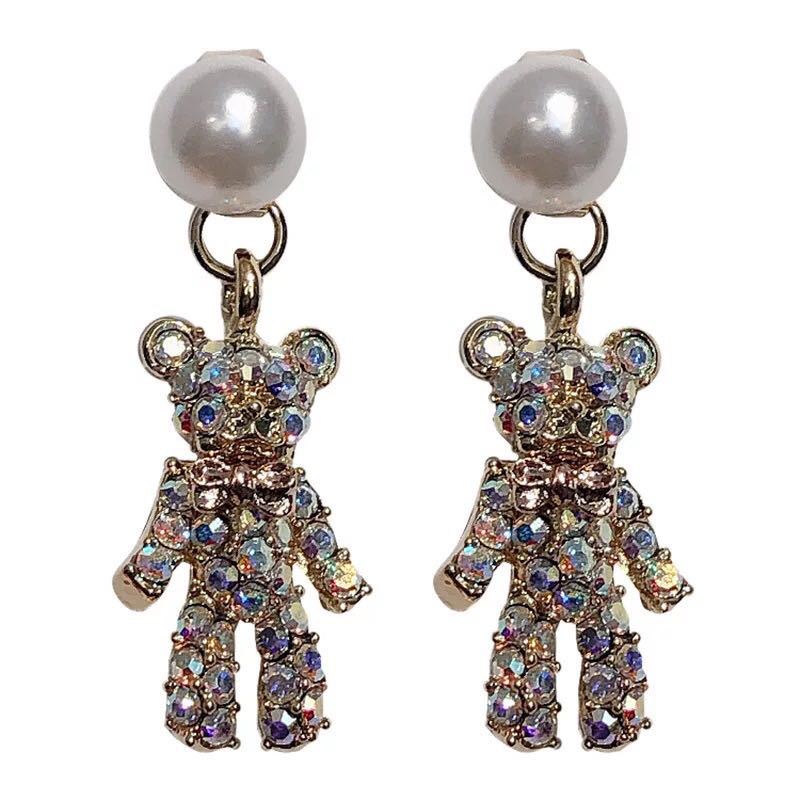 Korea Selatan Dongdaemun lucu dan anggun sterling silver jarum bear anting-anting berlian imitasi ha