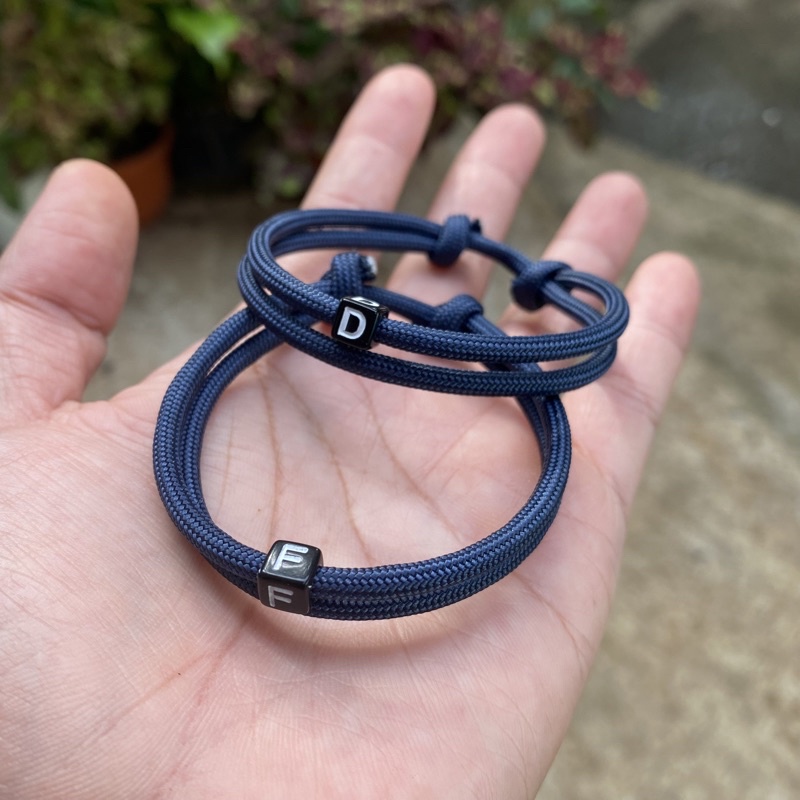 Gelang Couple Inisial Huruf Nama Pria Wanita Alfabet Kapel Copel Tali Paracord 4mm Bracelet Pasangan Pacar Kado Gift Custom