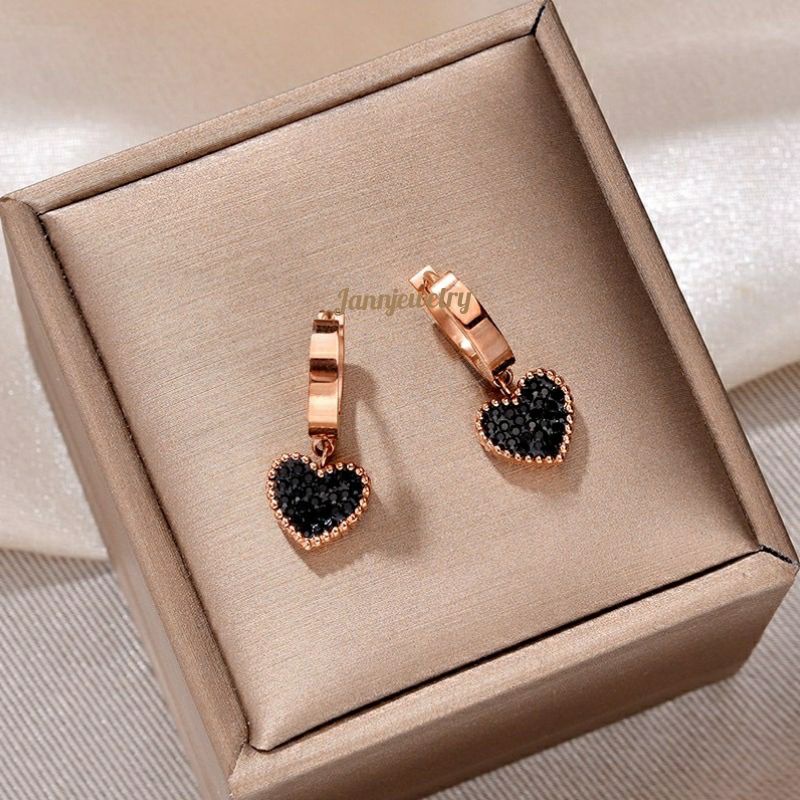 Anting Titanium Anti Karat Tidak Alergi Full Permata Love Cinta Rosegold AP-5F