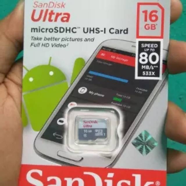 Sandisk Ultra 16GB 80mb/s Class 10 - Memory Micro SD - Original