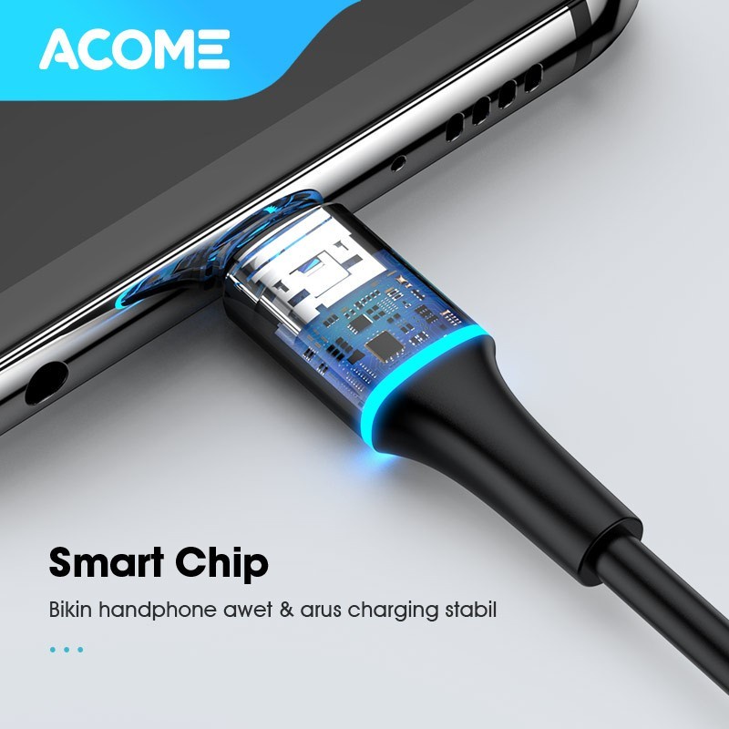 ACOME AOM-010 KABEL CHARGER MICRO USB LED CABLE FAST CHARGING 2.4A VIVO OPPO