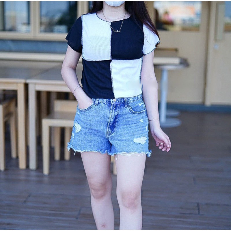 BIG SALE!!! SEAM FRONT CROP COMBINE TOP / PUTRINE BLOCK CROP