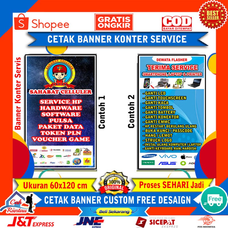 Cetak Spanduk Banner Konter Pulsa Service HP Servis Handphone Komputer Laptop Printer Kipas Angin dl