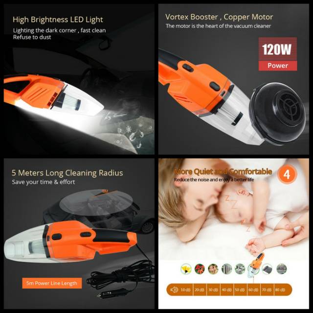 Vacum Cleaner Penyedot Debu Mobil / Rumah || 120W dengan LED Light