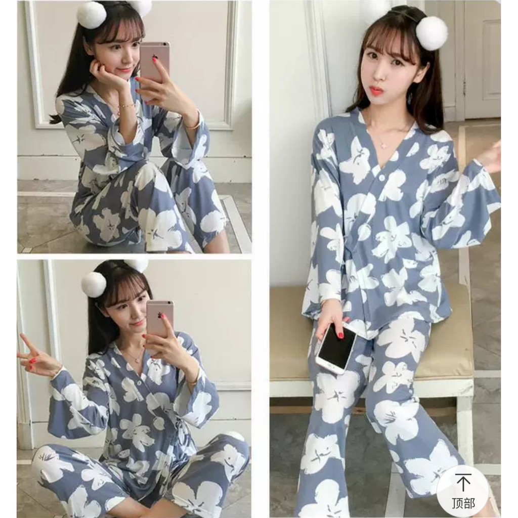 Baju Tidur Wanita Piyama Wanita Impor - Model Kimono Celana Panjang